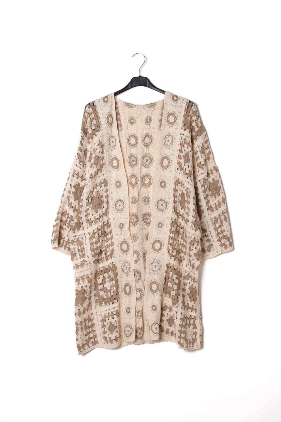 Virkad lång kofta- Lorena Beige