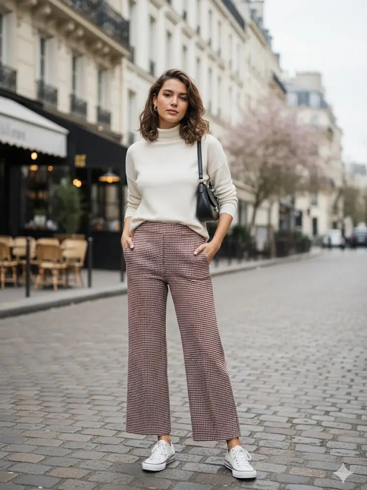 Rutig vid byxa- Rosa