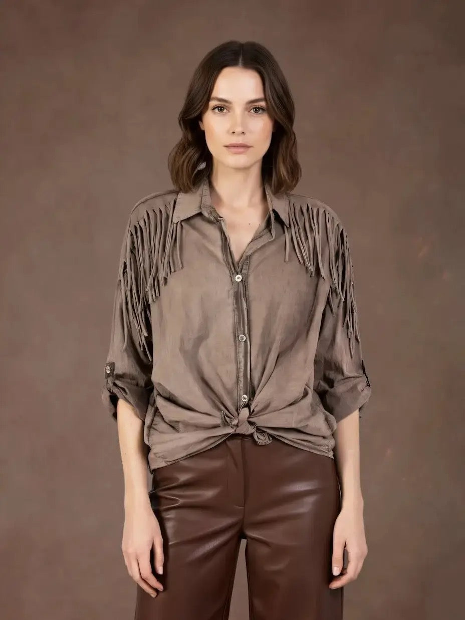 Knytblus med fransar- Fiona Brun