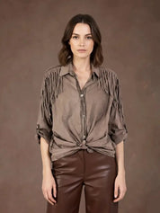 Knytblus med fransar- Fiona Brun