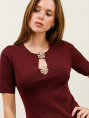 Stickad Klänning med chiffong- Celia Bordeaux