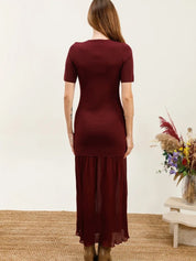 Stickad Klänning med chiffong- Celia Bordeaux