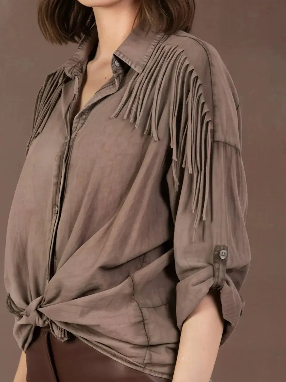 Knytblus med fransar- Fiona Brun