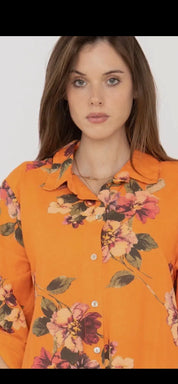 Skjortklänning 100% Linne- Lisa Orange