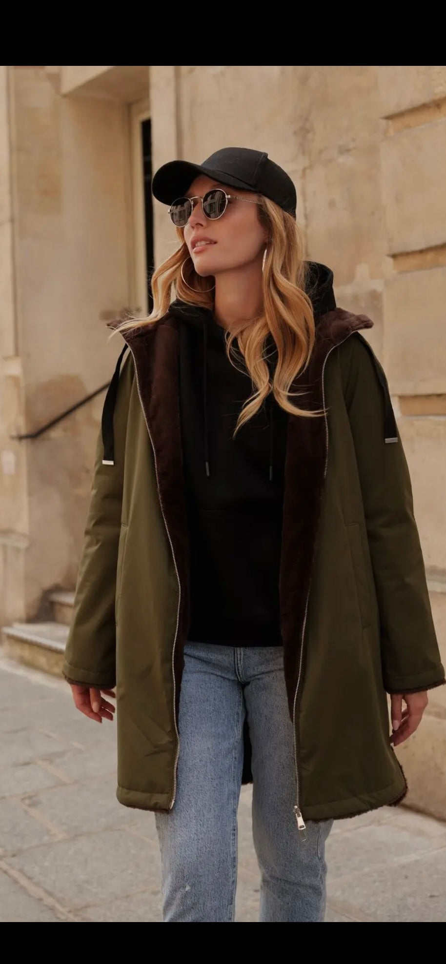 Vändbar Parkas med päls- Paloma Kakhi