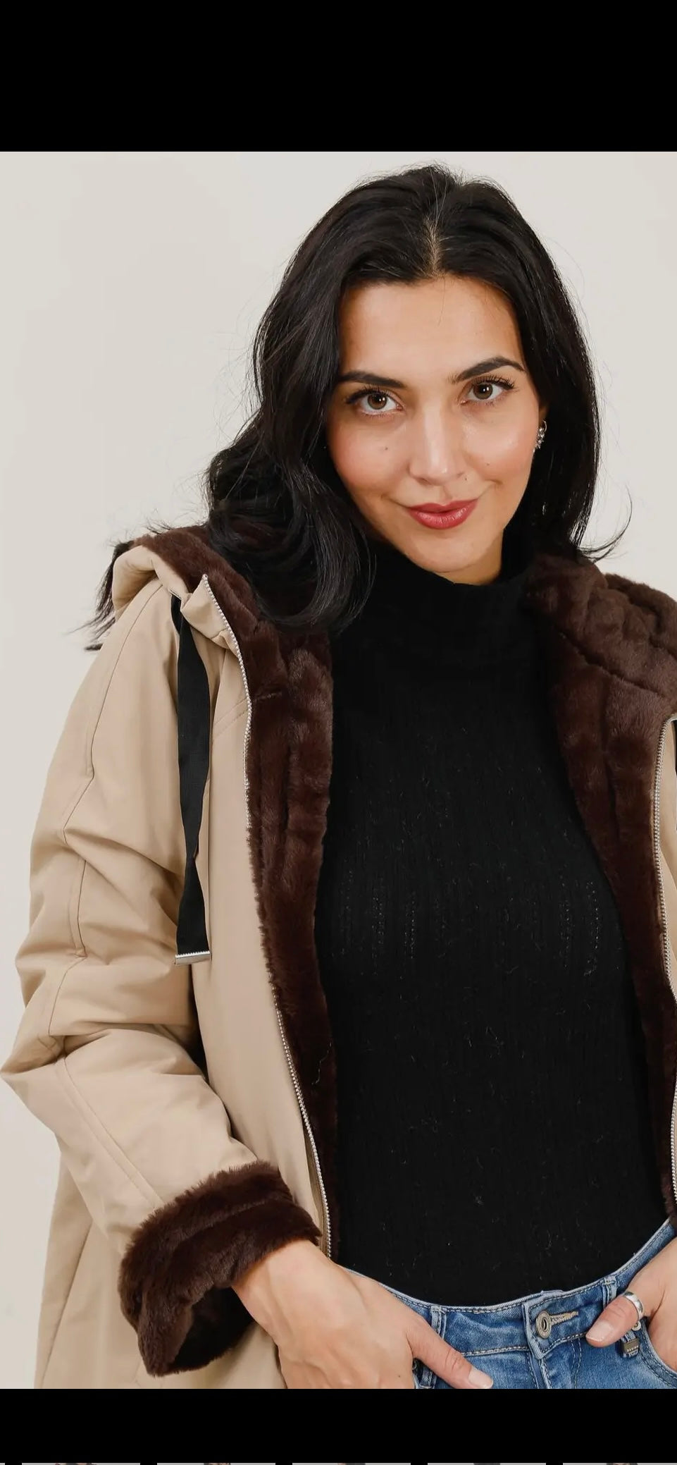 Vändbar Parkas med päls- Paloma Beige