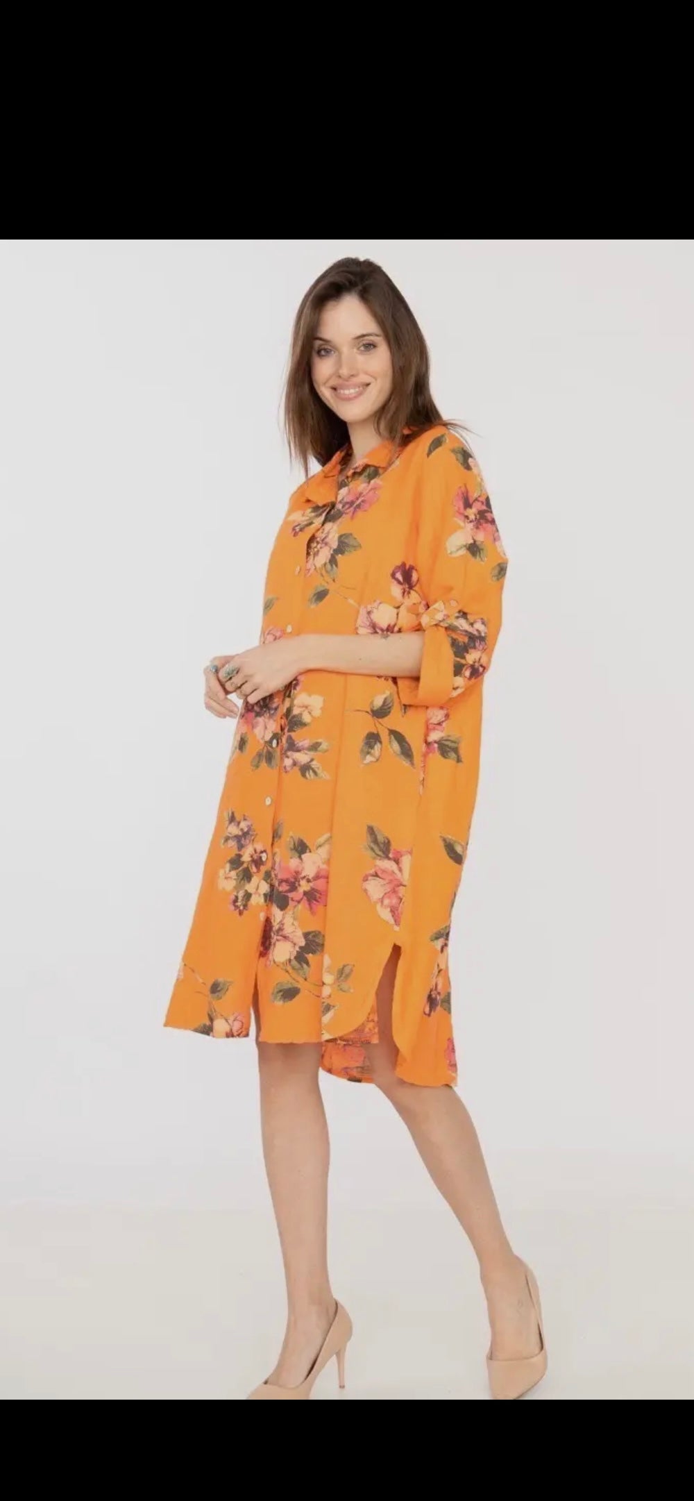 Skjortklänning 100% Linne- Lisa Orange