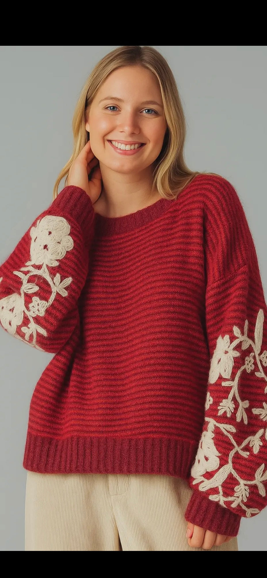 Tjock stickad tröja- Gloria Röd