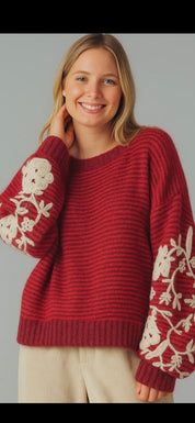 Tjock stickad tröja- Gloria Röd