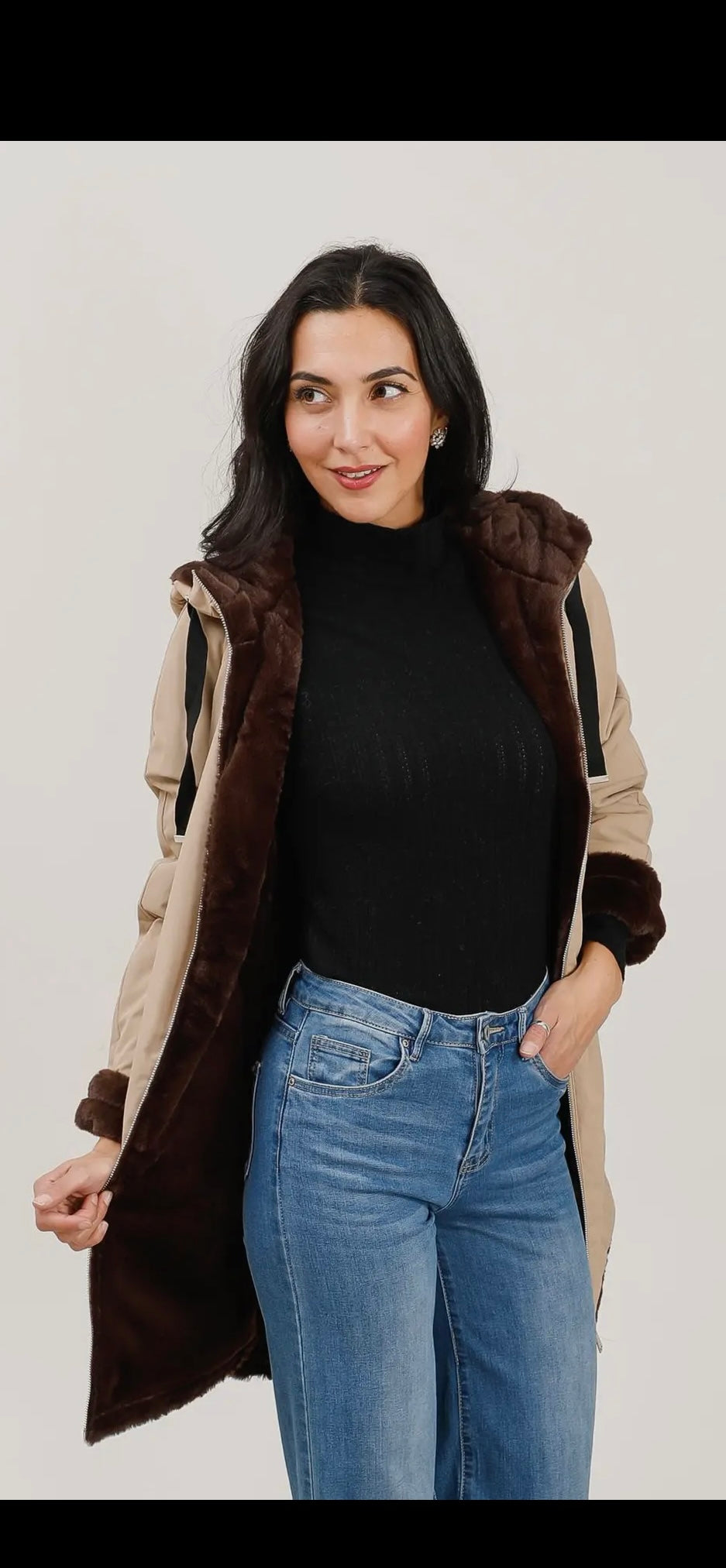 Vändbar Parkas med päls- Paloma Beige