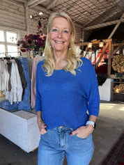 Tröja med glitter 3/4 ärm- Betina Koboltblå