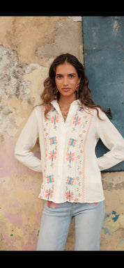 Broderad Bomullsblus- Apne