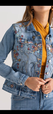 Jeansjacka med paljettblommor- Pia