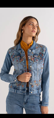 Jeansjacka med paljettblommor- Pia