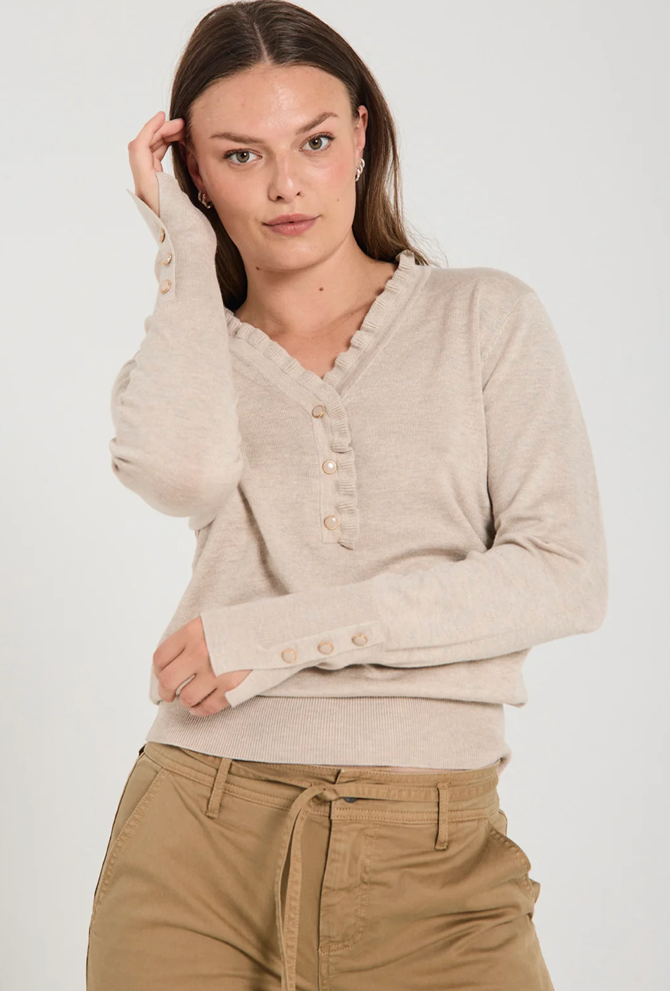 Tröja FREEQUENT- FQKatie Pullover 206462 Moonbeam Melange/ Beige