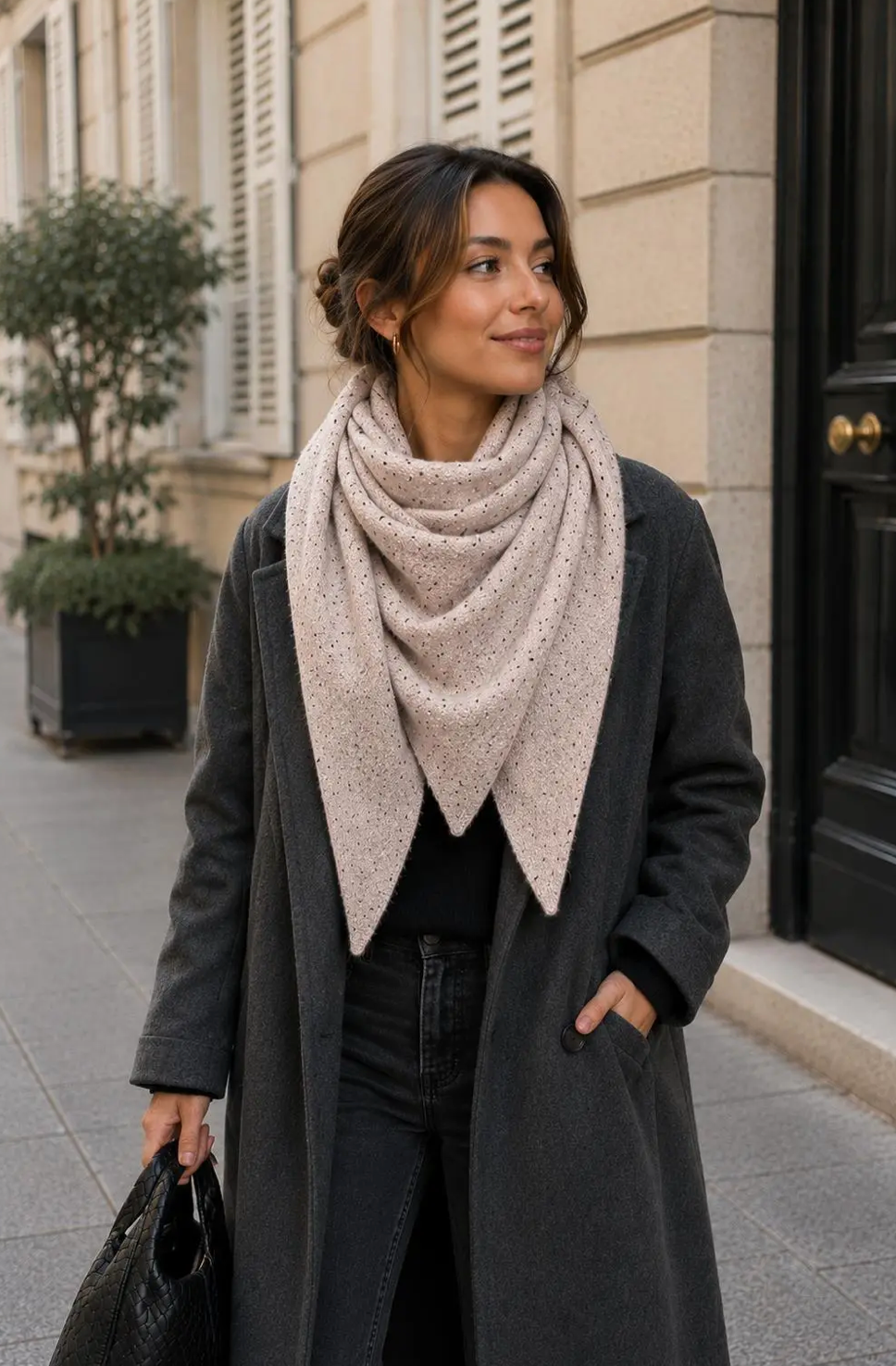 OBS. lev 11/9 .Triangel Halsduk med Glitterdetaljer- Gloria Taupe