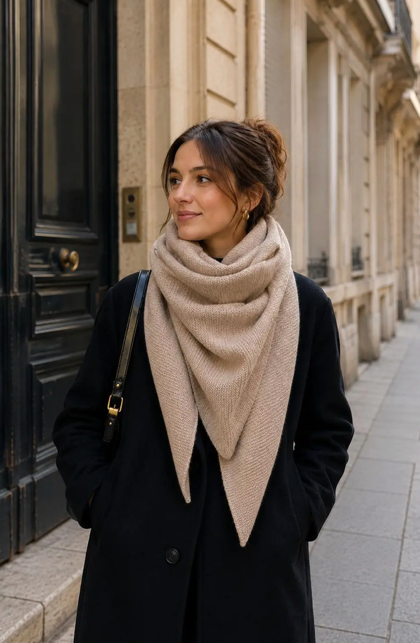 Stickad Triangelhalsduk- Stina Taupe