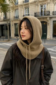 Stickad Balaclava/ Huva med knyt- Harriet Taupe