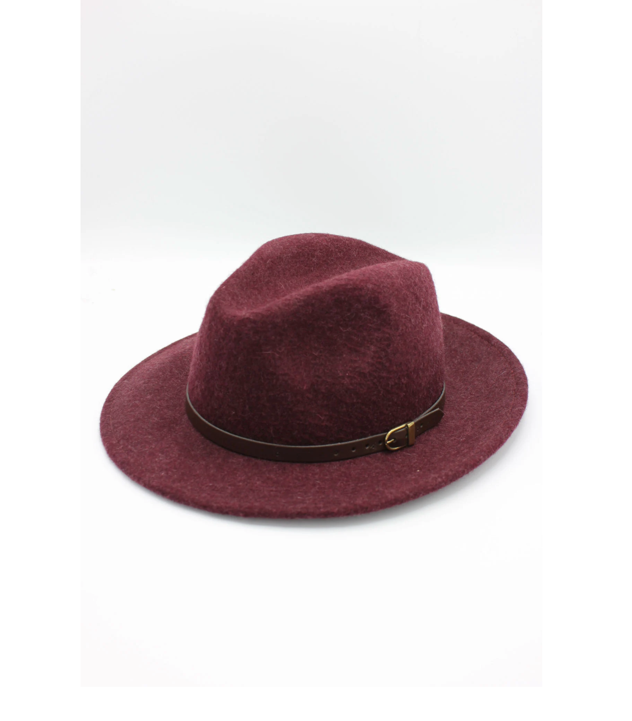 Klassisk Fedora Hatt i 100% Ull med läderband- Fedora Melerad Bordeaux