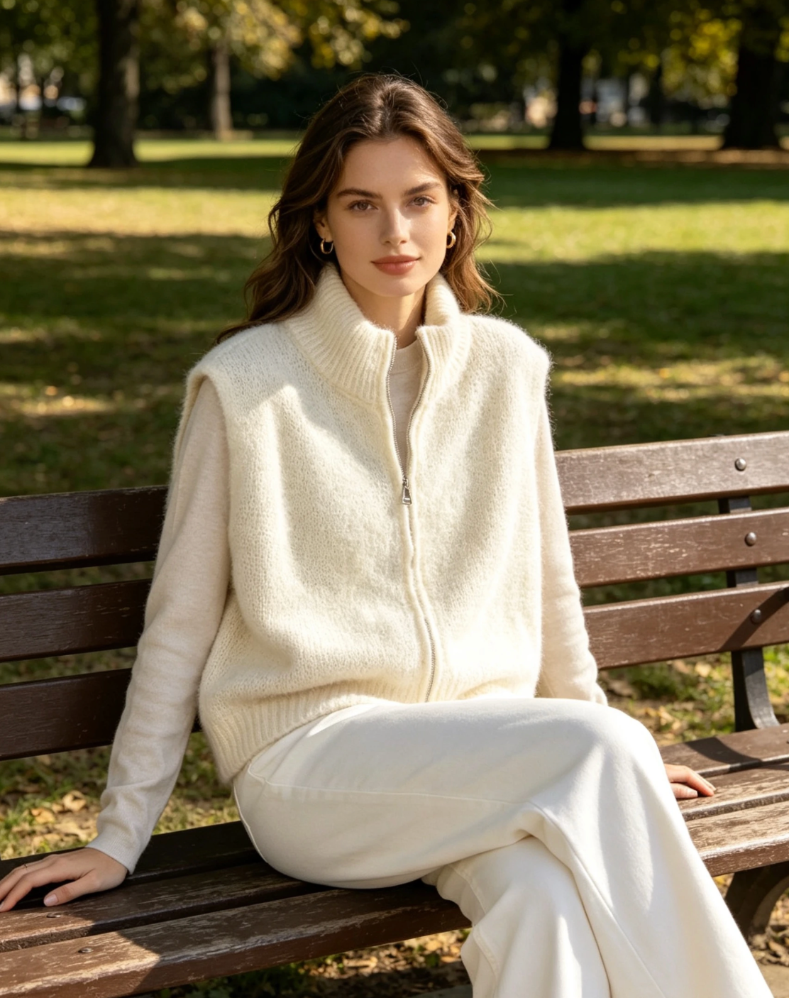 Väst i 80% Kid Mohair med dragkedja- Kitty Ecru ( Lev 9/10)