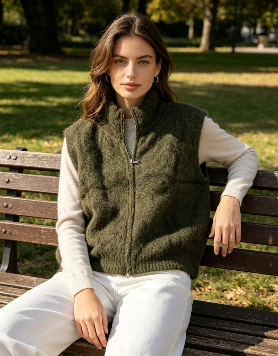 Väst i 80% Kid Mohair med dragkedja- Kitty Khakigrön ( Lev 9/10)