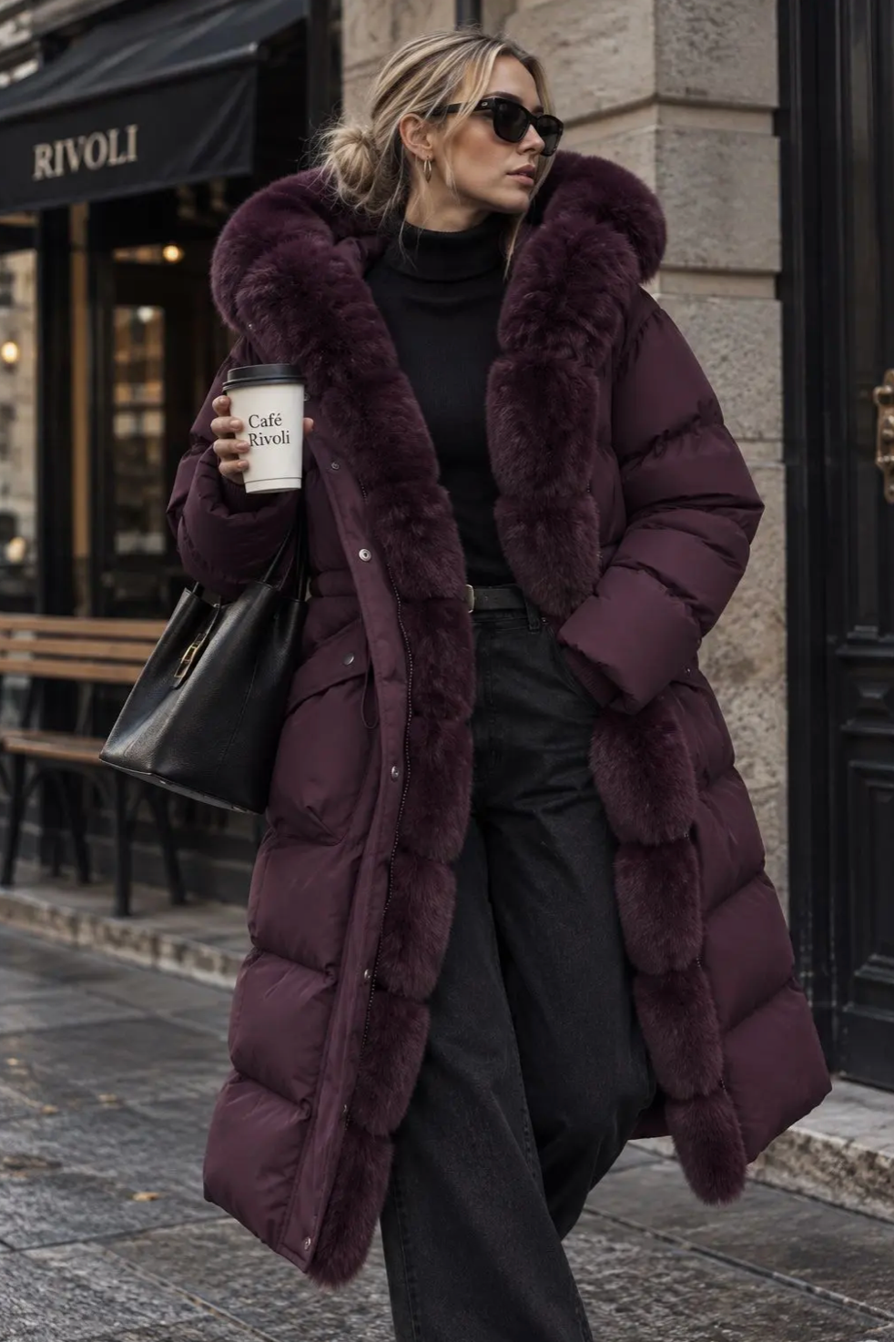 Lång Vinterkappa med pälskapuschong- Pauline Bordeaux ( Lev 9/10)