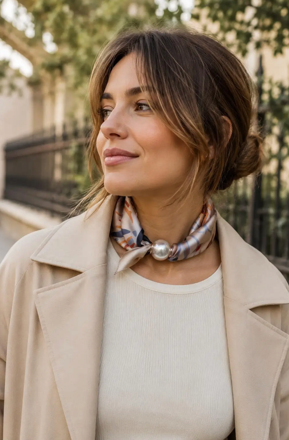 OBS. lev 11/9 .Scarves med magnetpärla- CLOE 1036 Beige