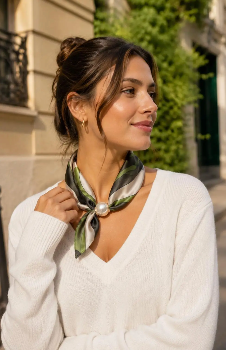 OBS. lev 11/9 .Scarves med magnetpärla- CLOE 1037 Khakigrön