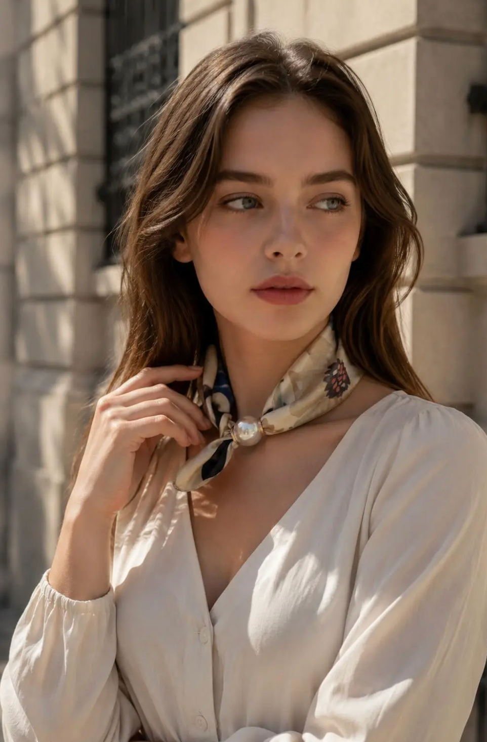 OBS. lev 11/9 .Scarves med magnetpärla- CLOE 1038 Beige