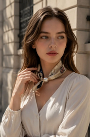 OBS. lev 11/9 .Scarves med magnetpärla- CLOE 1038 Beige