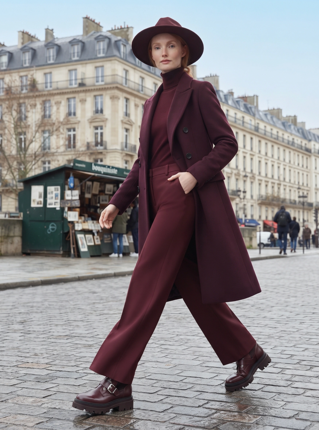 Lång Dubbelknäppt Ullrock- Maxima Bordeaux ( Lev 9/10)