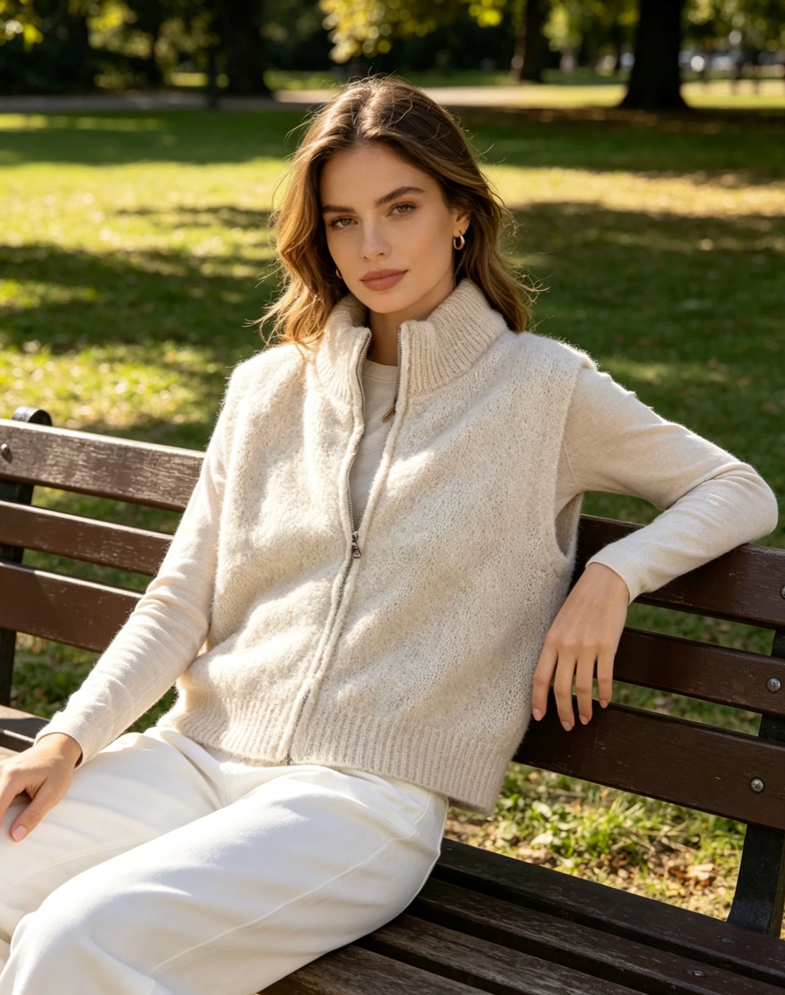 Väst i 80% Kid Mohair med dragkedja- Kitty Beige ( Lev 9/10)