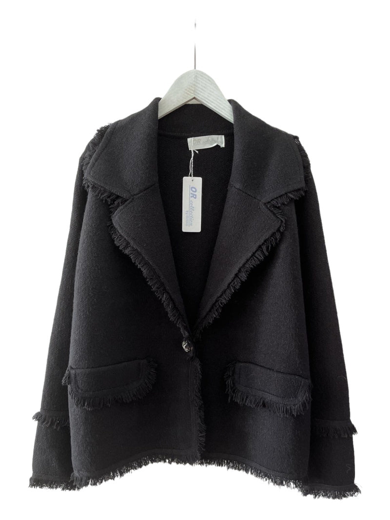 Varm Stickad Blazer- Fringe Black