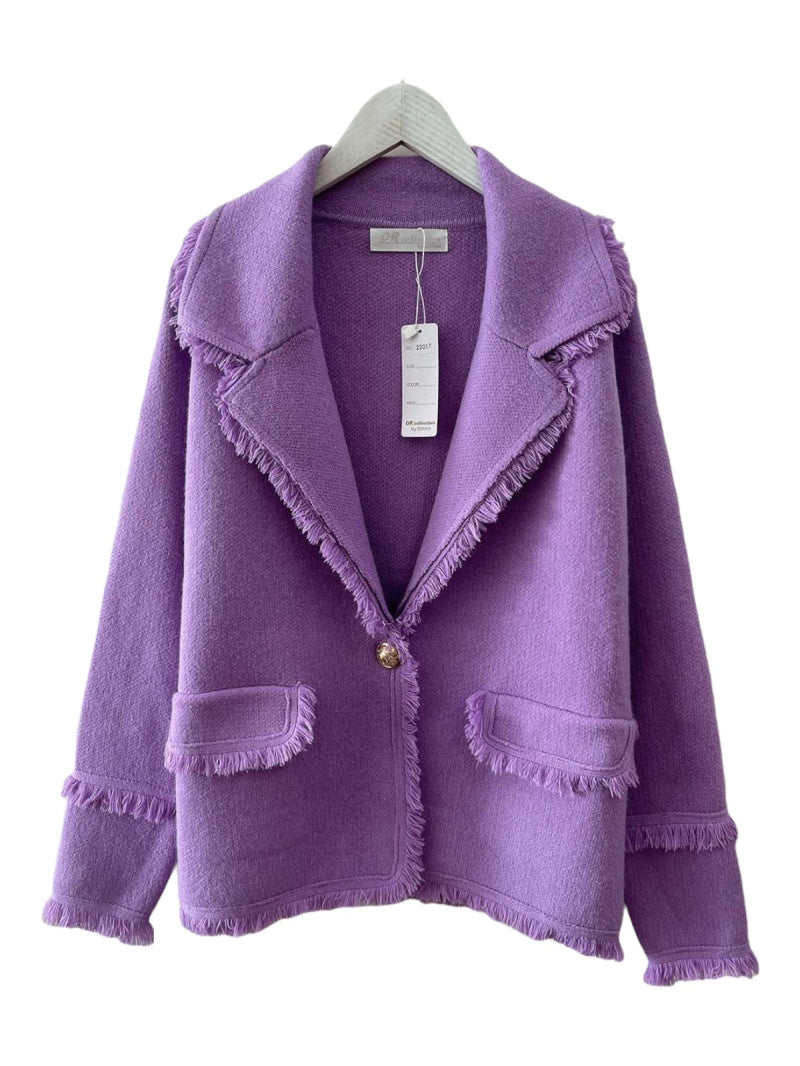 Varm Stickad Blazer- Fringe Lilac