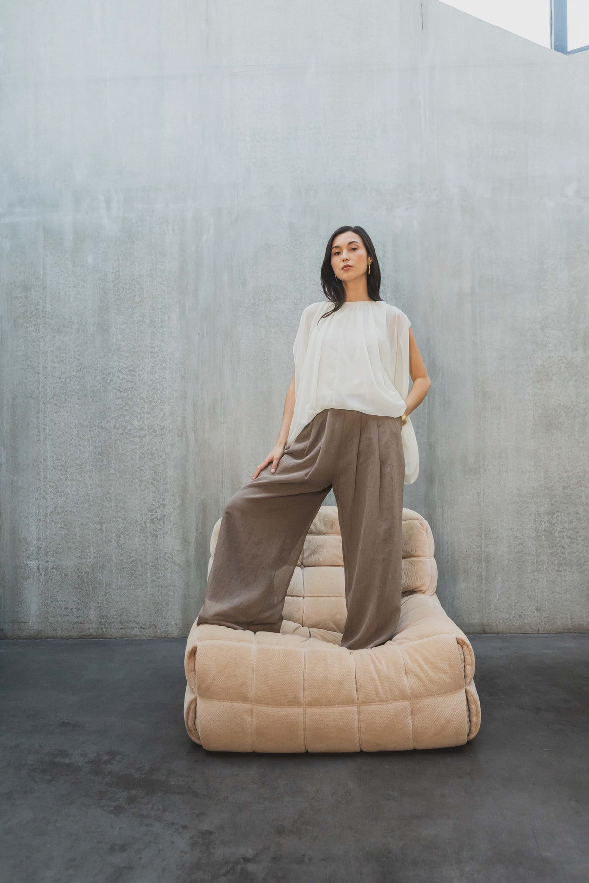 Plisserad Oversize Blus- Pink Ljusbeige