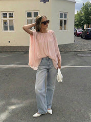 Plisserad Oversize Blus- Pink Ljusrosa