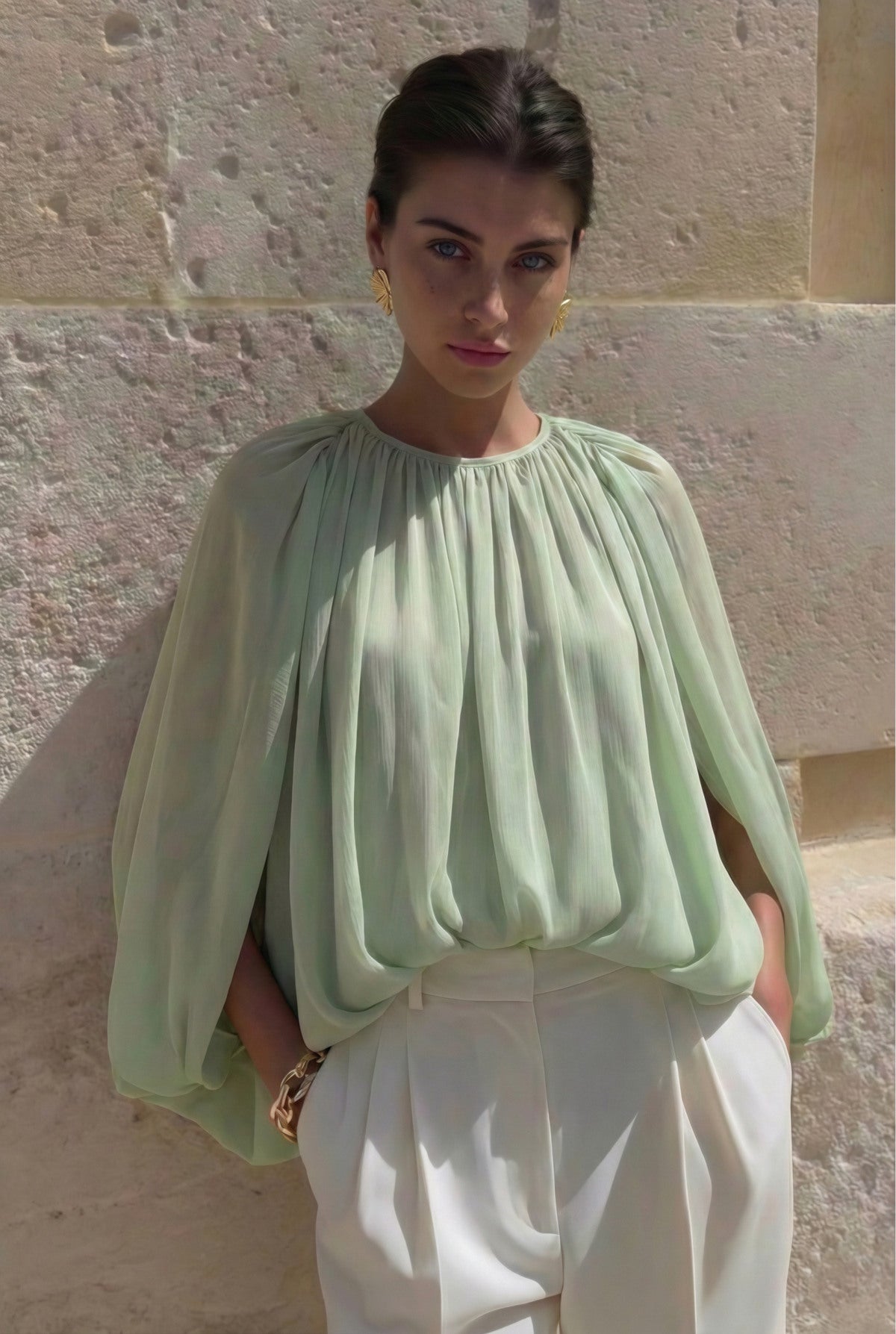 Plisserad Oversize Blus- Pink Mintgrön