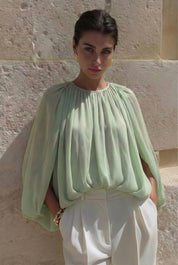 Plisserad Oversize Blus- Pink Mintgrön