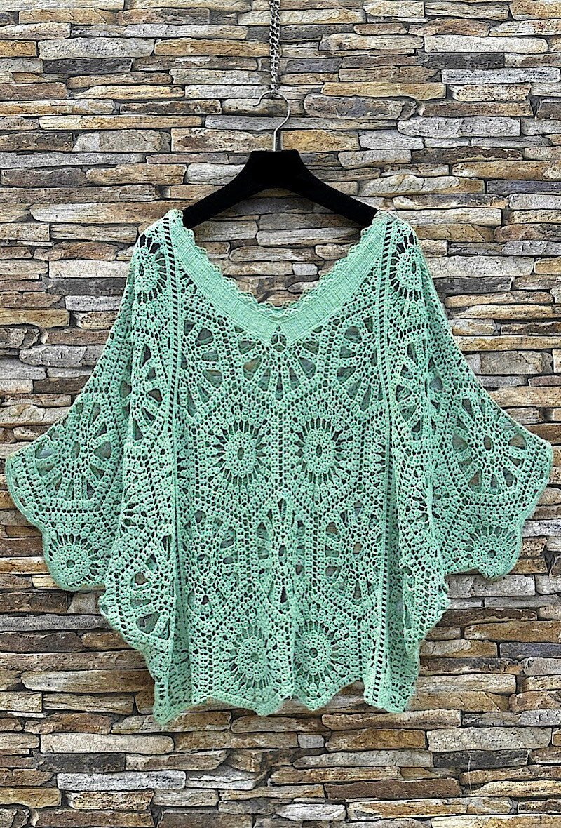 Virkad Poncho- Henna Aqua
