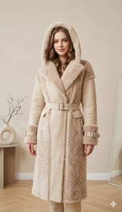 Päls Kappa med huva - Pioni Beige