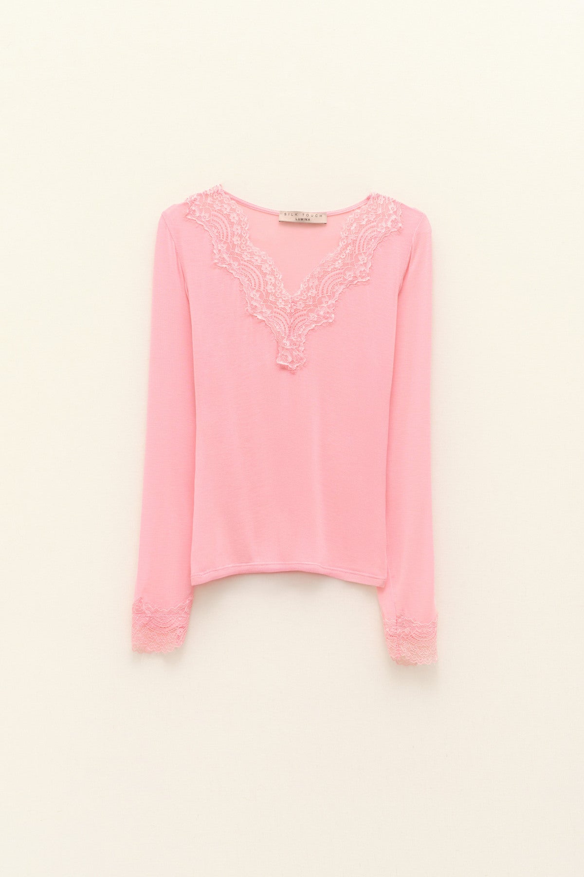 Långärmad T-shirt med spets- Lisen Rosa