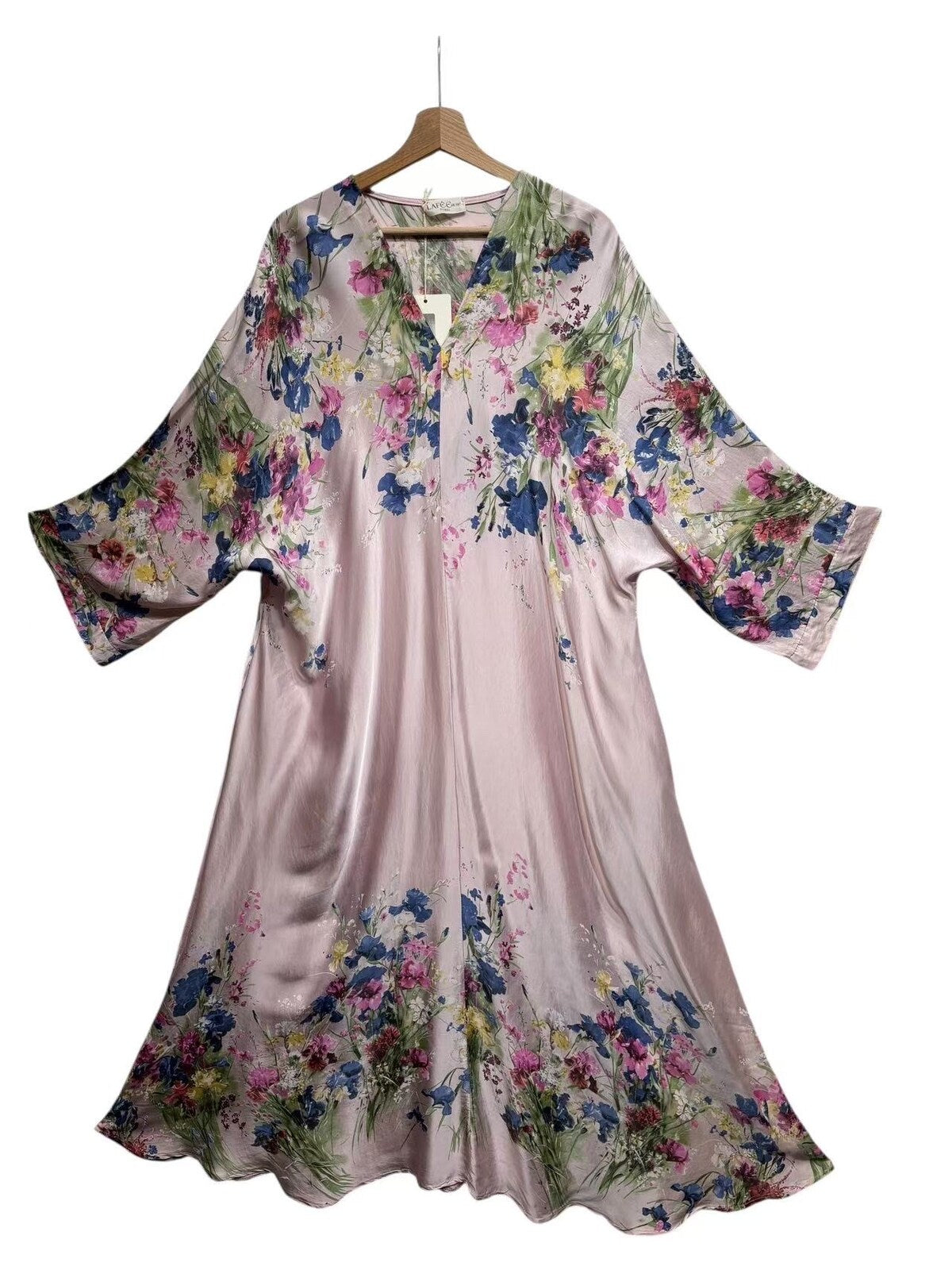 V-Ringad Långklänning med fickor- Finja Rosa