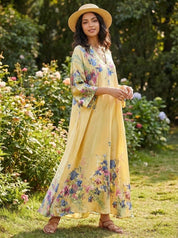 V-Ringad Långklänning med fickor- Finja Gul