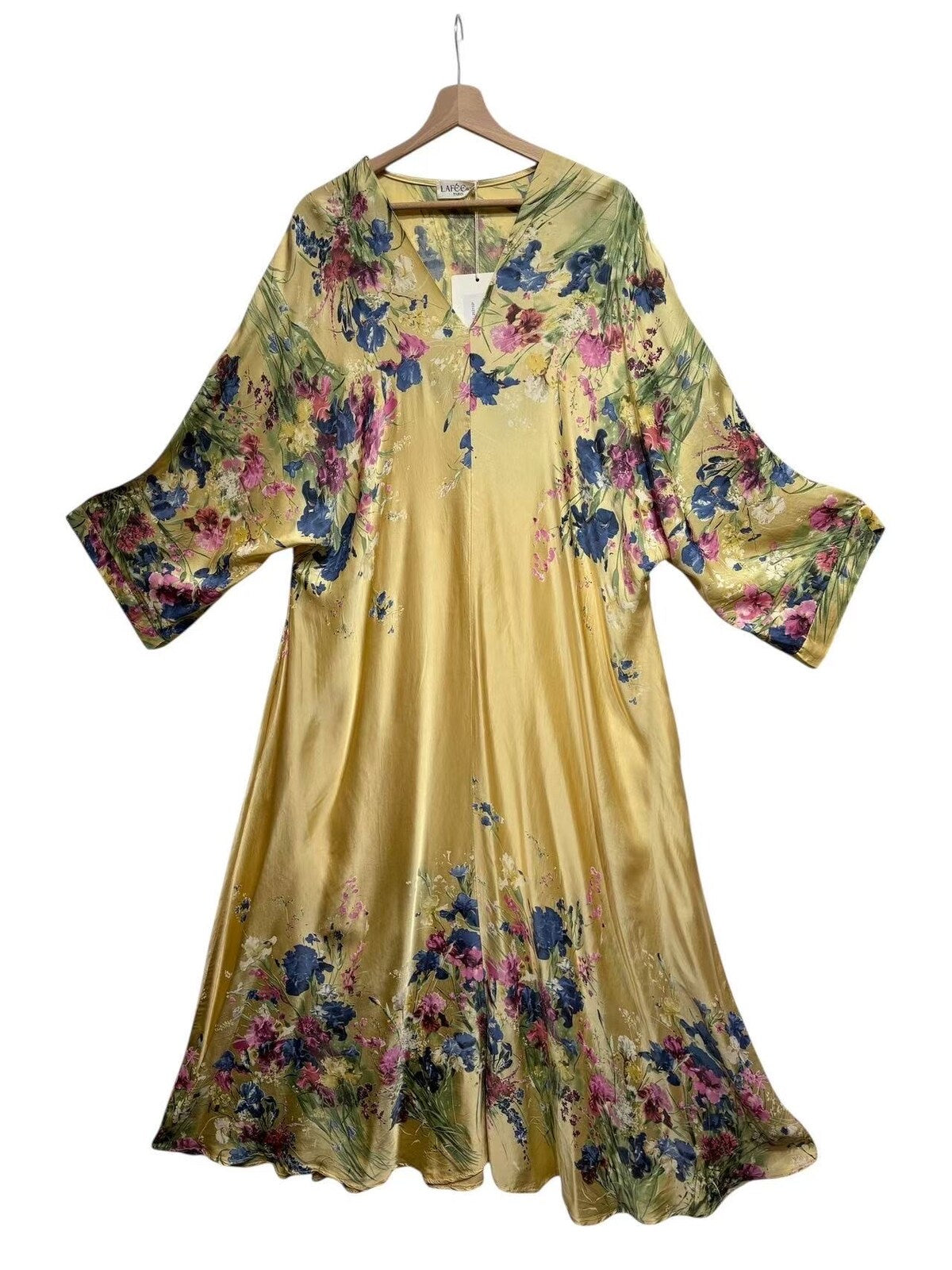 V-Ringad Långklänning med fickor- Finja Gul