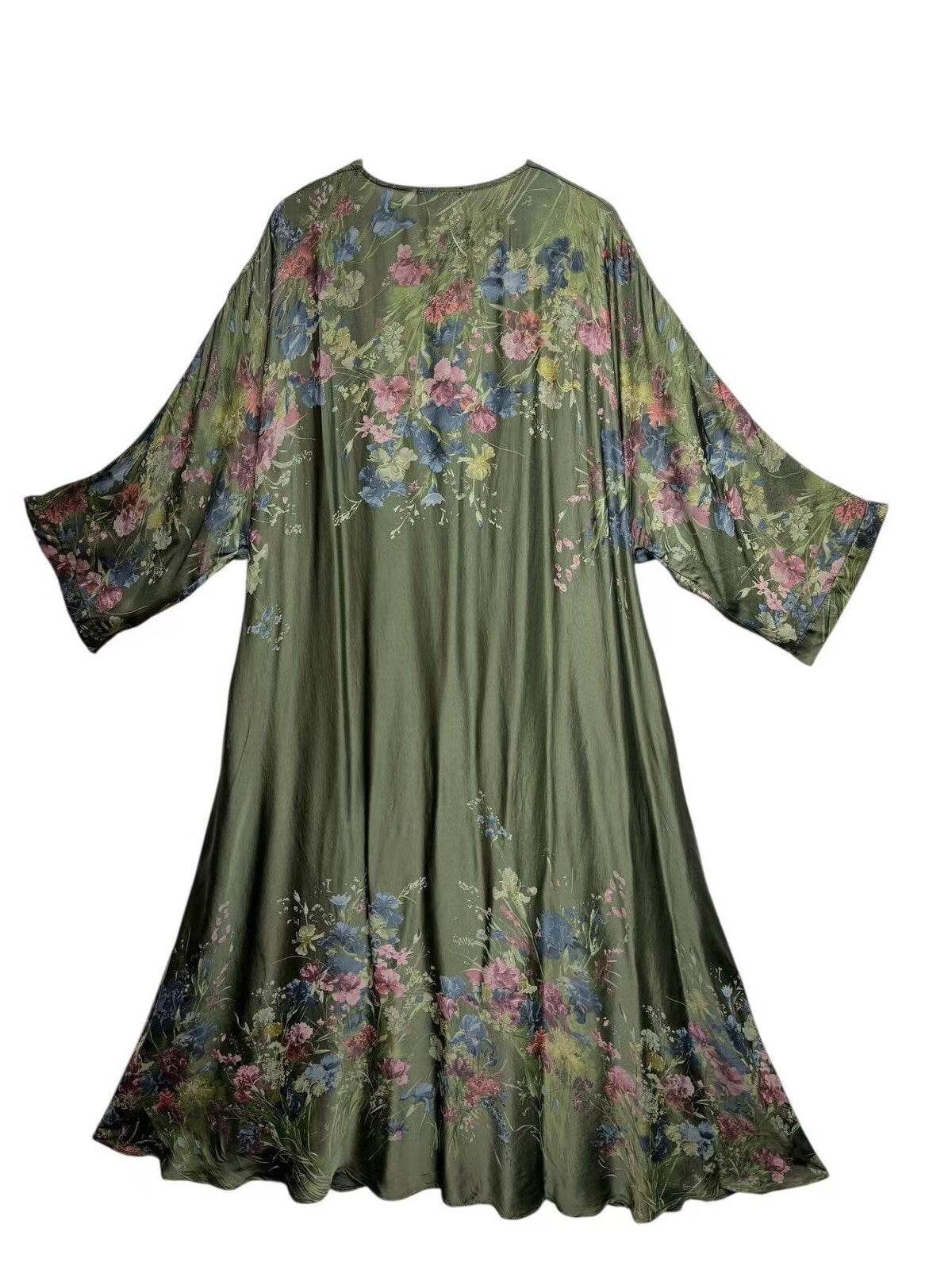 V-Ringad Långklänning med fickor- Finja Khakigrön