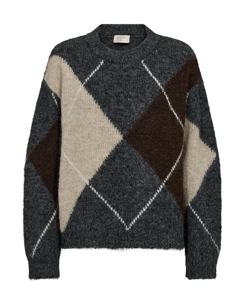 Rutig stickad tröja FREEQUENT- FQGRSLULU-PULLOVER 211714 Dark Grey Melange