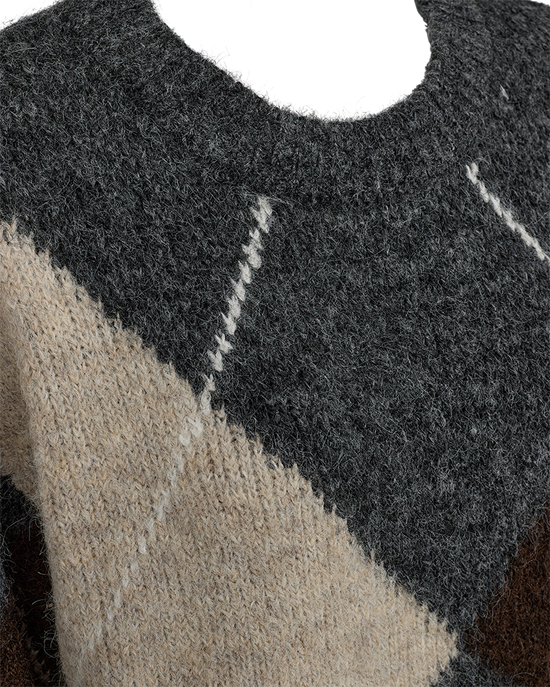 Rutig stickad tröja FREEQUENT- FQGRSLULU-PULLOVER 211714 Dark Grey Melange