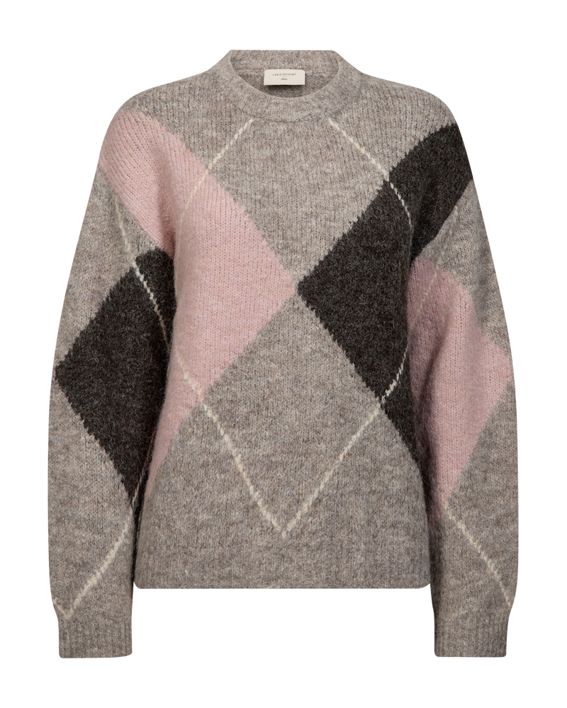 Rutig stickad tröja FREEQUENT- FQGRSLULU-PULLOVER 211714 Taupe/Gammelrosa