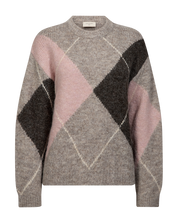 Rutig stickad tröja FREEQUENT- FQGRSLULU-PULLOVER 211714 Taupe/Gammelrosa
