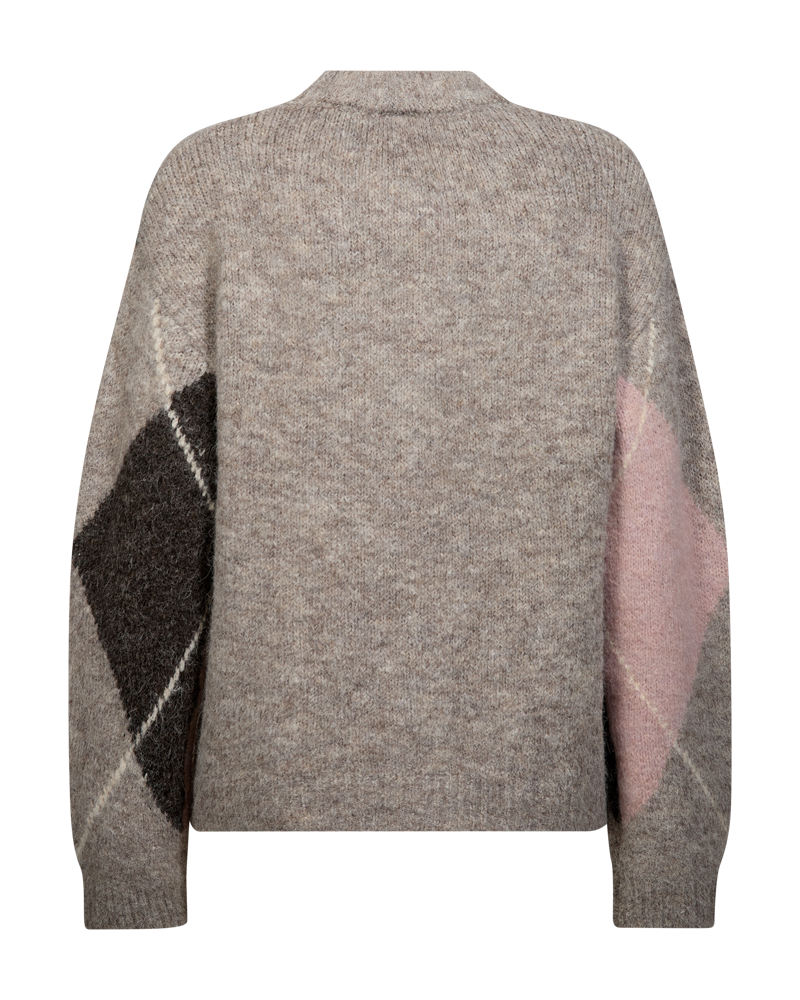 Rutig stickad tröja FREEQUENT- FQGRSLULU-PULLOVER 211714 Taupe/Gammelrosa